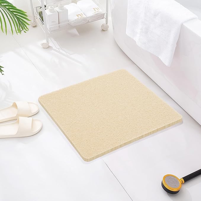 joyhalo Anti Slip Shower Mats, 24'' x 24'' Non Slip Bath Mat for Inside Shower, Bath Tub Mats, PVC Loofah, Beige