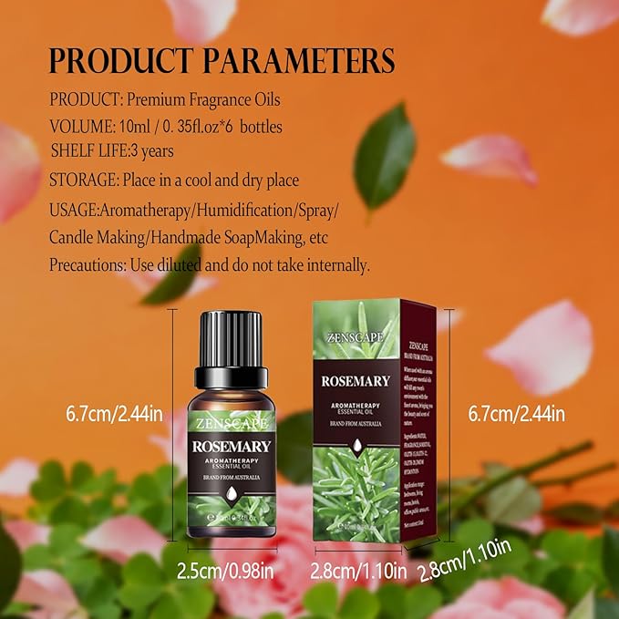 Lemongrass Rosemary Tea Tree Jasmine Essential Oils Set - 4x10ml Uplifting Blends for Energy & Mental Clarity