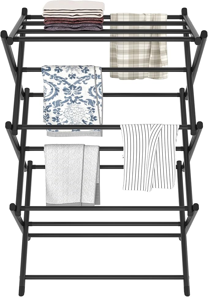 Household Indoor Folding Clothes Drying Rack, Dry Laundry and Hang Clothes,Towel Rack (Black)
