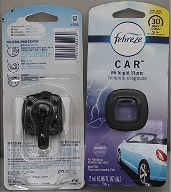 Febreze Car Vent Air Freshener, Midnight Storm, 0.06 Oz, Pack of 8