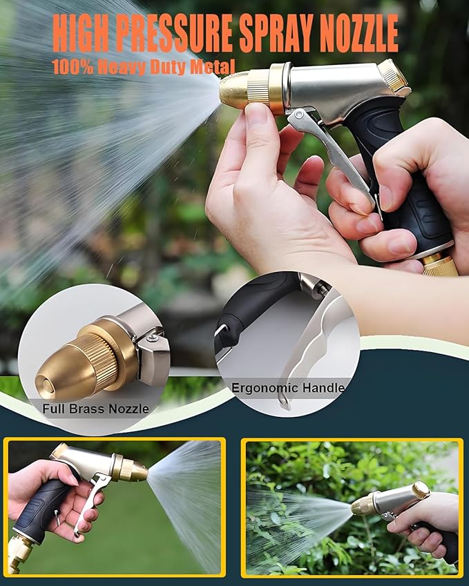 Heavy Duty High Pressure Hose Nozzle, All Metal Brass Adjustable Spray Nozzle for Garden, Car Washing & Pet Showering, Spray Modes - Jet Sprayer for Water Hose