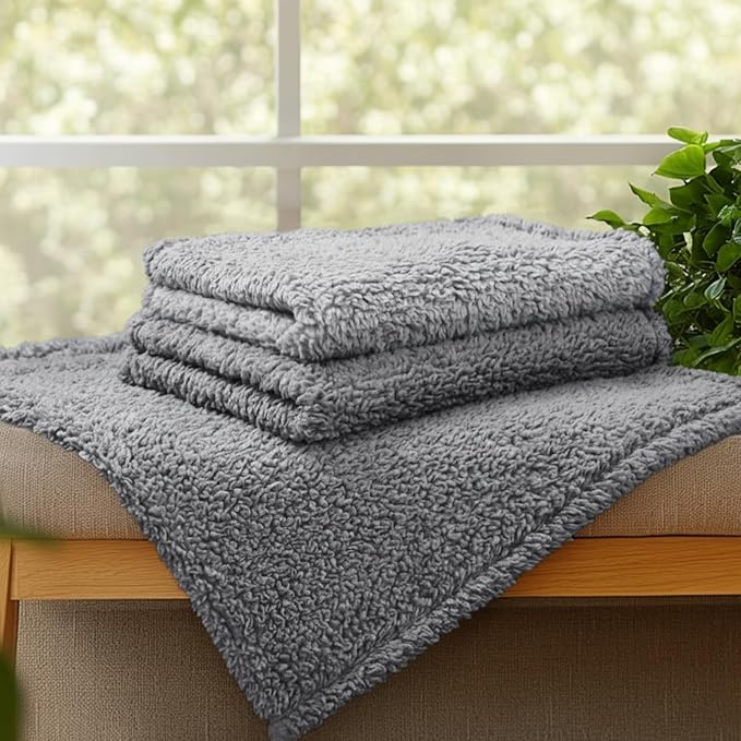 1 Pack 3 Calming Blankets Fluffy Premium Fleece Pet Blanket Soft Sherpa Throw for Dog Puppy Cat Grey Large (41" x31'')