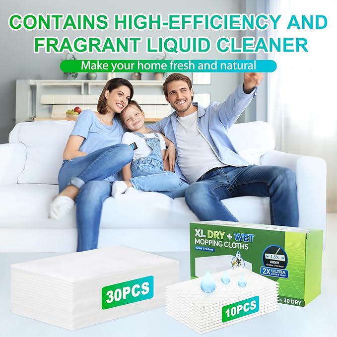 40 Count XL Dry+Wet Mopping Cloths Kit for Swiffer Sweeper XL Mop - Disposable X-Large Mop Pad Refills - Multi-Surface Pads Kit Includes 30 Dry Sweeping Cloths & 10 Wet Mopping Pads for Floor Cleaning