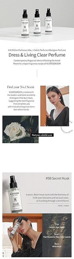 W.Dressroom Dress & Living Clear Perfume Spray Set of 2 – No.50 Green Apple + No.98 Secret Musk | Room & Fabric Spray, Odor Eliminating, Hypoallergenic Fragrance Mist, Travel Size Perfume Gift Set