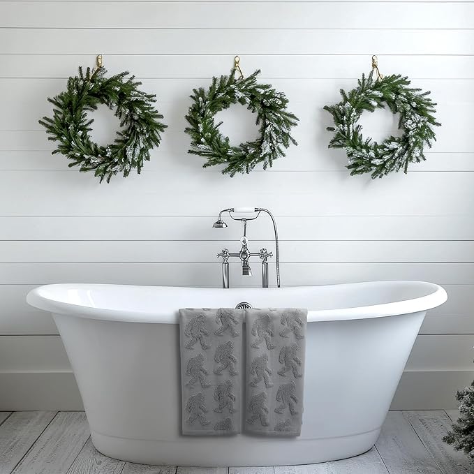 2 Pcs Bigfoot Sasquatch Hand Towels for Bathroom, Gray 100% Cotton Absorbent Jacquard Weave Decorative Towels for Bathroom Kitchen Decor Men Sasquatch Gift, 13.7 x 29.5 Inch