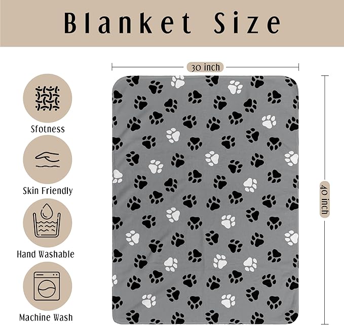 HIWX Dog Kids Blanket, Dog Lovers Gifts Blankets, Puppy Paws Throw Blanket for Kids Girls Boys Nursery Toddler Room Bedroom Home Living Room Office Couch Bed Decor, Pet Lover Owner Gifts, 40x30 Inches