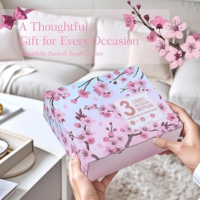 ROMIIE ZOI Cherry Blossom Liquid Hand Soap Refill Gift Set – 3 Pack (26 Fl Oz Each), Moisturizing & Gentle, Biodegradable Formula with Essential Oils for Spa, Kitchen, Bathroom