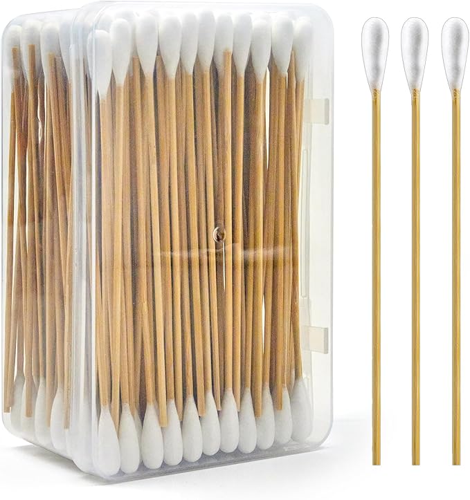200 PCS Dog Ear Cleaning Swabs in Storage Box - 6" Long Cotton Swabs for Dogs, Large Cotton Head Highly Absorbent, Lint-Free - Specially Designed for Use with Pet Ear Cleaner