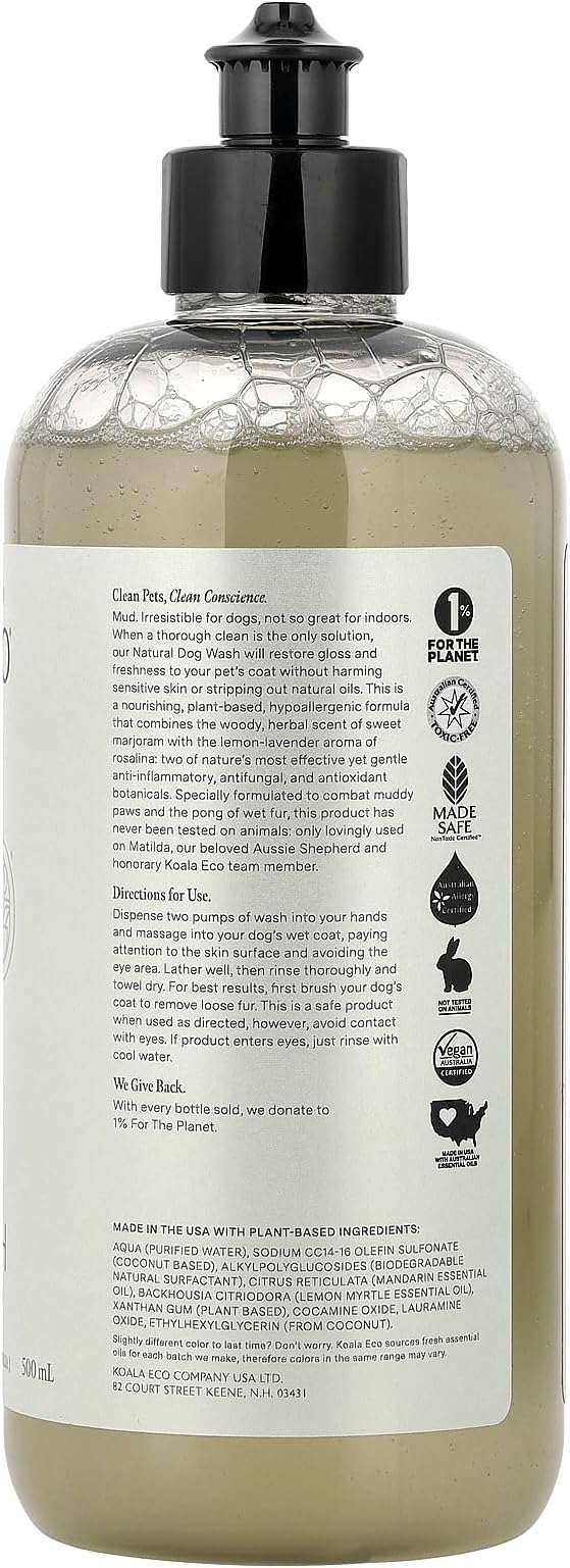 Koala Eco Dog Cleaner, Pet Shampoo - with Australian Sweet Marjoram & Rosalina Essential Oil - 16oz