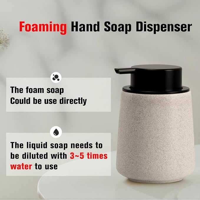 Foaming Soap Dispenser Pump 12OZ, Refillable Foam Hand Dish Soap Dispenser Bottle Jar for Bathroom Kitchen Sink Countertop Home Decor - Beige
