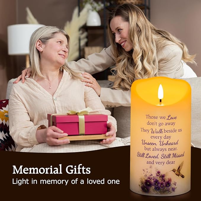 Hummingbird Flameless Memorial Candle, Real Wax LED Light with Remote for Loss of Loved One, Mother, Father - Remembrance Gift (4" x 7")