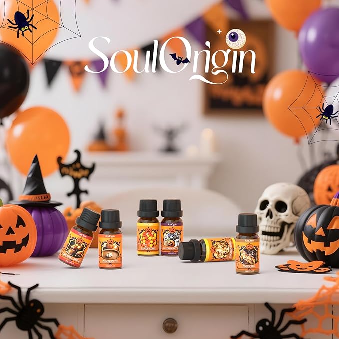Halloween Fragrance Oils Set, Essential Oil for Diffuser, Diffuser Oil, Use for Soap Candle Making,Caramel Apples, Pumpkin Pie, Candy Corn, Halloween Cookies, Popcorn Balls, Snickers Bars