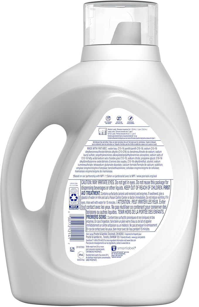 Tide Free & Gentle Liquid Laundry Detergent, 80 Loads, 105 fl oz, Tide Laundry Detergent, Clean Laundry Detergent