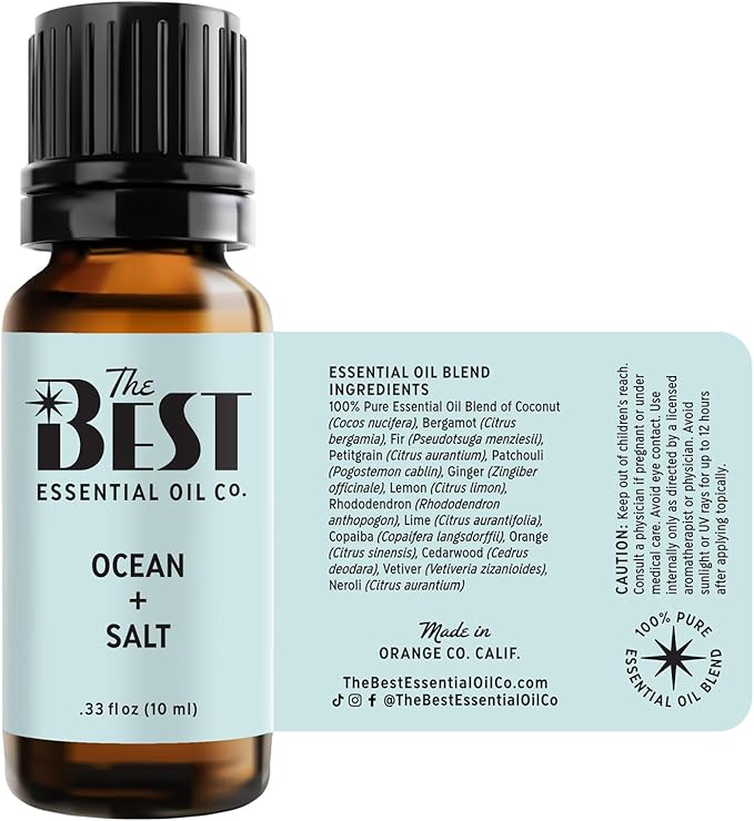 The Best Ocean + Salt Essential Oil Blend- Premium Grade- 100% Pure & Natural for Aromatherapy, Diffuser, Spa, Massage, Air Freshener- 10 ml (.33 fl oz)