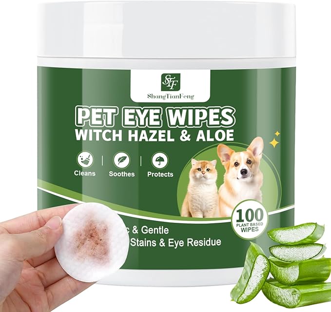 Dog eye wipes (100 Count*2Pack) for Dogs & Cats -Fragrance-Free, Vet-Tested Formula for Sensitive Skin | Tear Stain Remover & Gentle Bath Alternative | Hypoallergenic & Enriched with Oatmeal