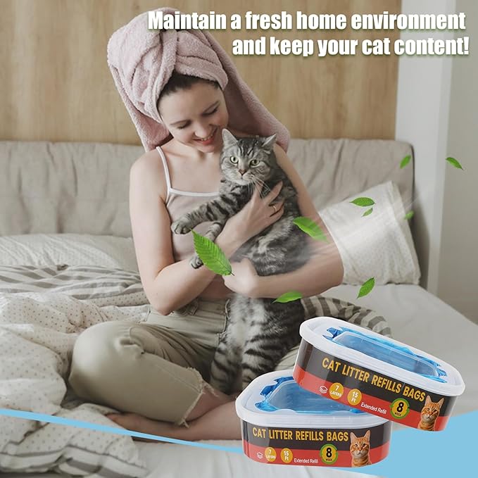 10 Pack Cat Litter Refill Bags,Compatible with Litter Genie Standard/Plus/XL and Litter Refill Cartridge,Blue