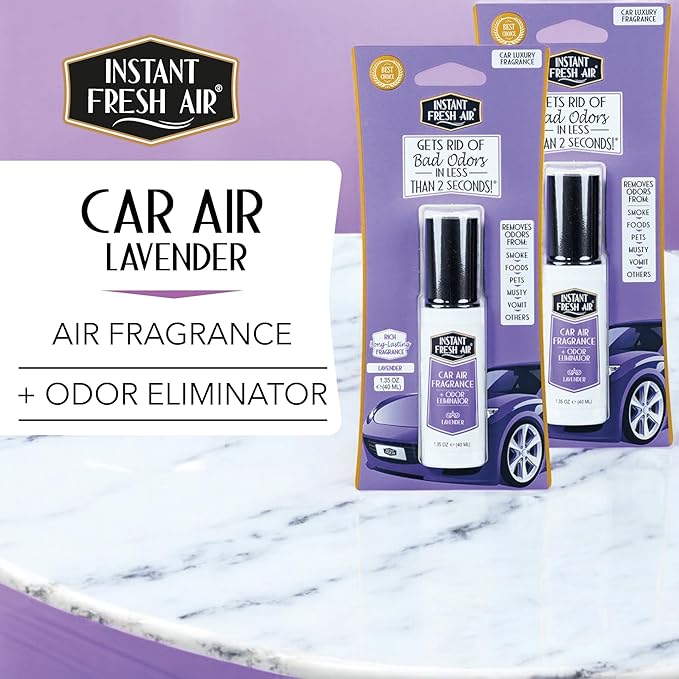 2-Pack: Dual-Action CAR AIR Freshener Lavender - Instantly Eliminates Odors from Smoke, Food, Pets, Must and more in 2 Seconds, For Commuters, Pet Owners, Rideshare Drivers,1.35 Oz - INSTANT FRESH AIR