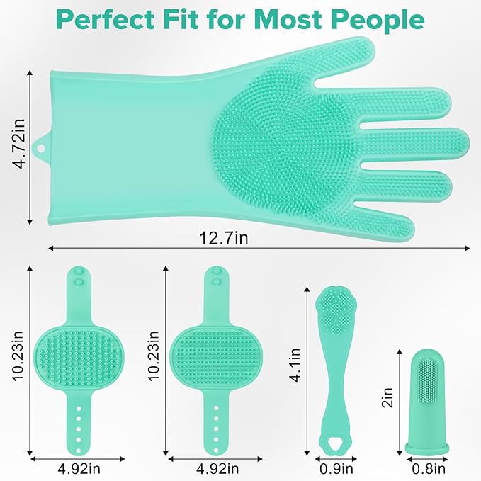 6PCS Pet Grooming Kit for Dogs,Cats and Horses | Dog Washing Gloves | Dog Bath Brush | Dog Bath Gloves | Dog Shampoo Brush | Pet Grooming Gloves | Dog Bath Supplies (Green)