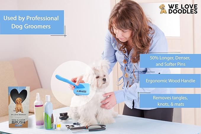 We Love Doodles Puppy Shampoo & Conditioner and Dog Slicker Brush | Organic Ingredients | Tear Free | Sensitive & Itchy Skin Wash | Brush for Grooming Pet Hair | Pin Brush for Dematting | Made in USA