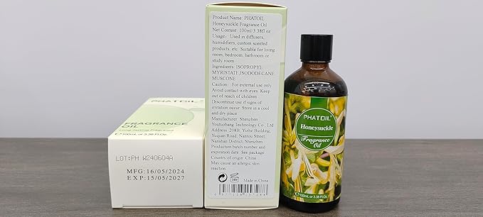 Honeysuckle 3.38fl.oz Fragrance Oil, PHATOIL Aromatherapy Essential Oils for Diffuser, Humidifier, Perfect for DIY Soap, Candle, Bath Bombs Making(100ml)