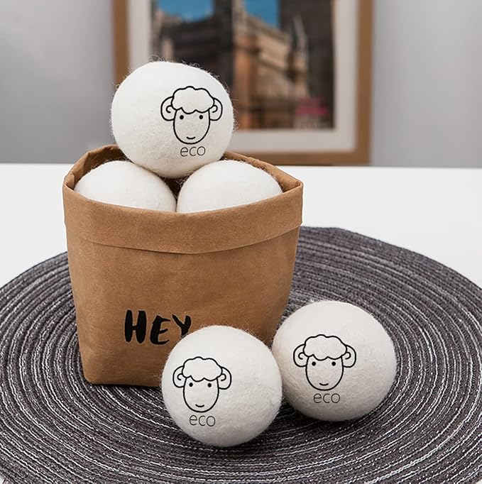 6-Pack Wool Dryer Balls Reusable Laundry Balls for Dryer Natural Fabric Softeners and Wrinkle Release, Organic and Eco Wool Dryer Ball for Pet Hair Removal, Dryer Sheets, Drying Ball