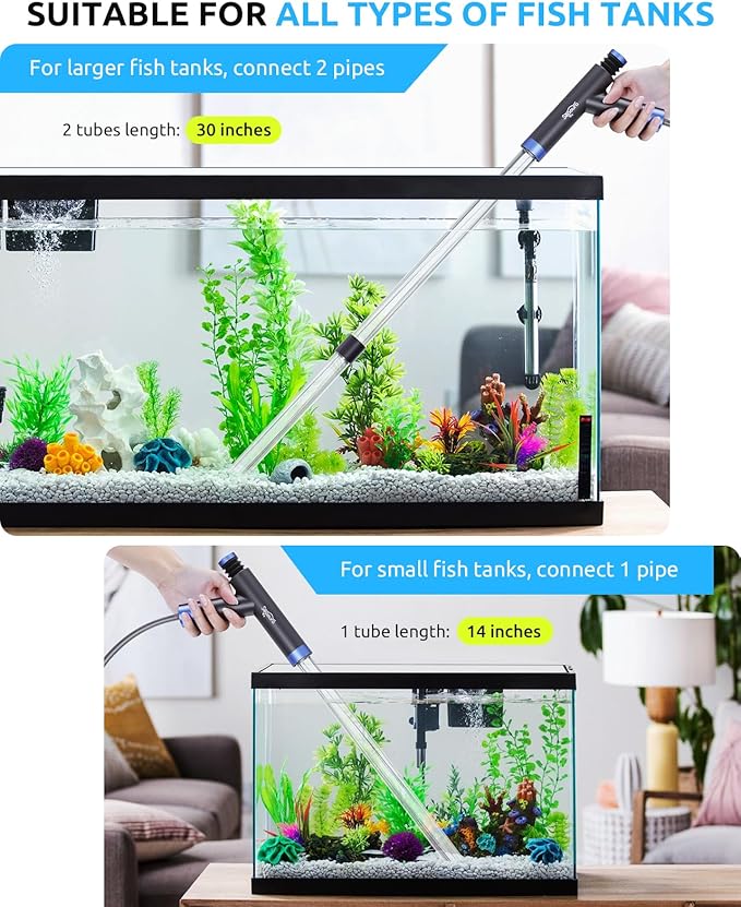 Aquarium Siphon Pump Gravel Cleaner, Fish Tank Vacuum Gravels Cleaning Kit, Manual Water Changer with Air Push Button, Aquariums Sand Clean Set, Hose for Suck Manure Wash Sand