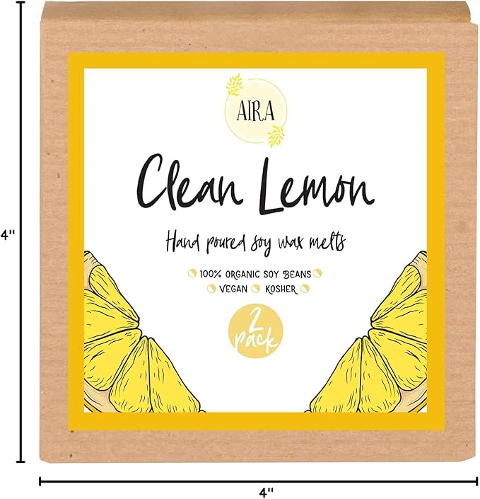 Aira Soy Wax Melt - Organic, Vegan, Kosher, Scented Soy Wax Cubes w/Essential Oil Blends - No Chemical 100% Soy Wax Melts for Electric/Tealight Melters - Hand-Poured Soy Tarts - Clean Lemon - 2 Pack