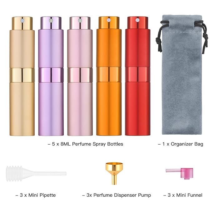 Tekson 8ml Travel Perfume Atomizer Refillable, Mini Cologne Spray Bottle Empty, Small Aftershave Portable Sprayer for Liquid Dispenser