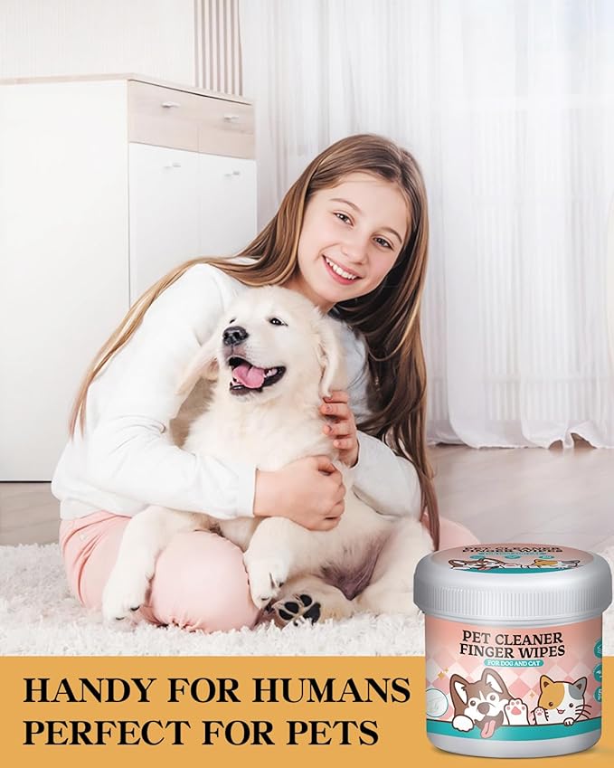 Dog & Cat Teeth Cleaning Wipes – Gentle Dog & Cat Dental Finger Wipes & Toothbrush Kit, Soft Cotton Oral Care Pads for Fresh Breath & Healthy Teeth, 50PCS Unscented Toothbrush Wipes