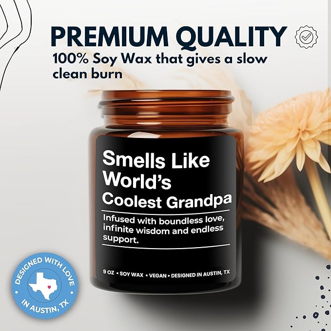 World's Coolest Grandpa Candle, Unique Thoughtful Gifts for Grandpa from Grandson & Granddaughter, Best Gift for Grandfather, Ideal for Father's Day, Birthday, Christmas, Special Occasions, Gift Ready