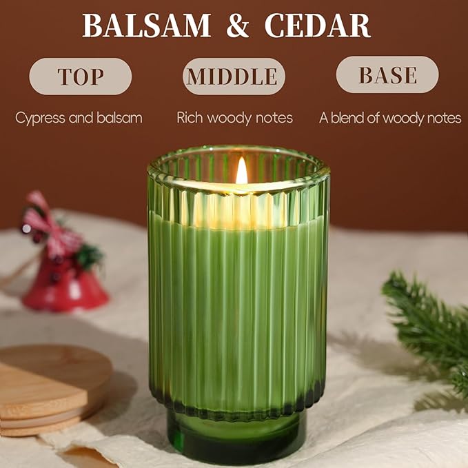 Balsam Cedar Scented Candles for Christmas Decor, Soy Candle for Home Gifts, 70 Hours Burning Fir Jar Candle in Glass, Ideal for Holiday Relaxing Ambience