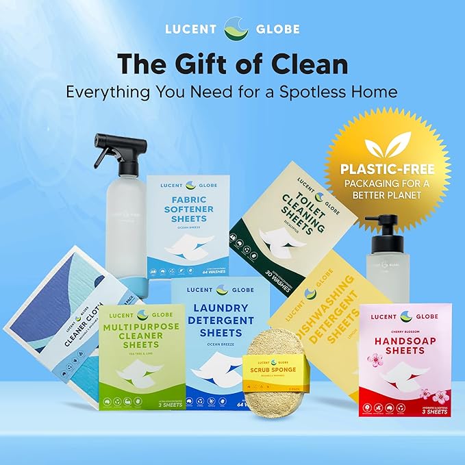 Lucent Globe Dishwasher Dishwashing Detergent Sheets, Dish Soap & Dishwashing Tablets Alternative. Plant-Based, Eco-Friendly, Fully Biodegradable, Lemon Scent & Plastic Free Packaging (64 Sheets)