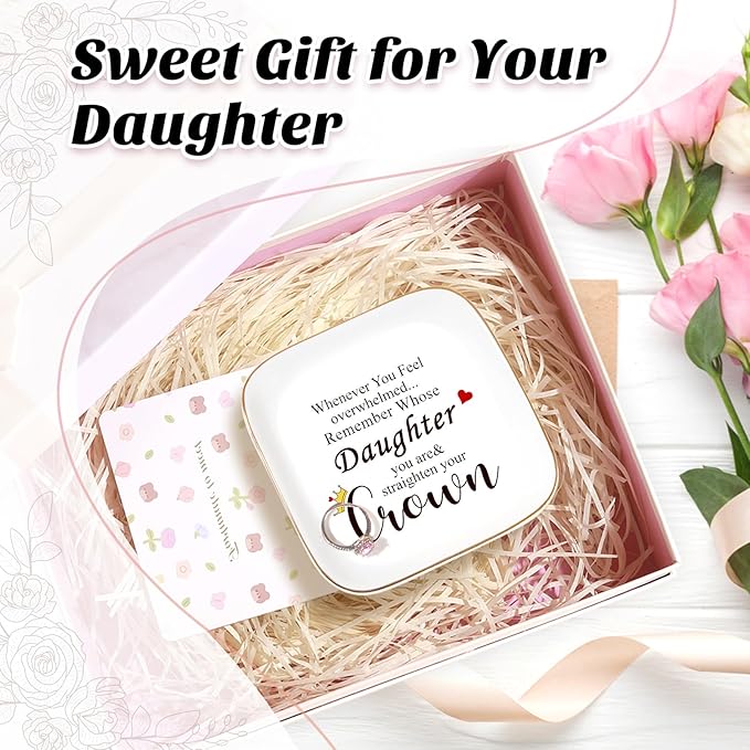 Mom's Jewelry Holder - Remember Whose Daughter You Are - Straighten Your Crown - Gifts for Daughter's Graduation, Wedding, Mother's Day, Valentine's Day