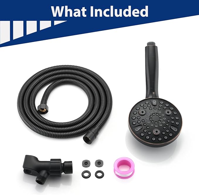 High Pressure 10 Setting Handheld Shower Head, 5" Detachable Showerhead Spray Built-in Power Wash to Clean Tub, Tile & Pets, 79" Extra Long Stainless Steel Hose, Adjustable Bracket - Oil Rubbed Bronze
