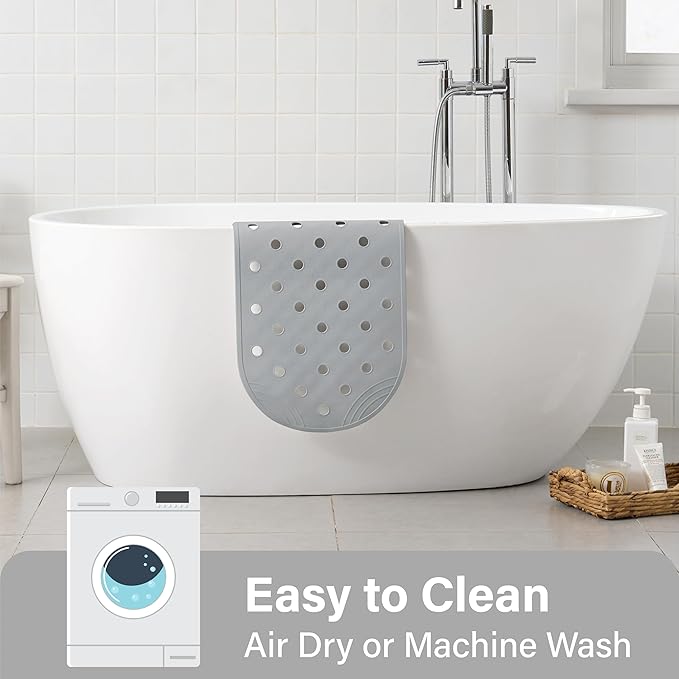 Rubber Bathtub Mat Shower Mat Non-Slip, 31x14 Inch, Bath Tub Floor Mat with Suction Cups and Drainage Holes, Grey