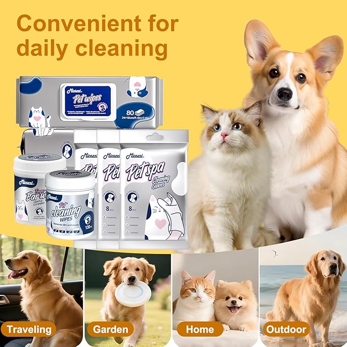 MIOSSZI 610 Pcs Pet Cleaning Deodorizing Wipes Kit for Dogs & Cats Daily Cleaning Paws, Face Tear Stain & Full Body & Sensitive Skin, Gentle & Unscented, Hypoallergenic Ingredients Pet Grooming Wipes