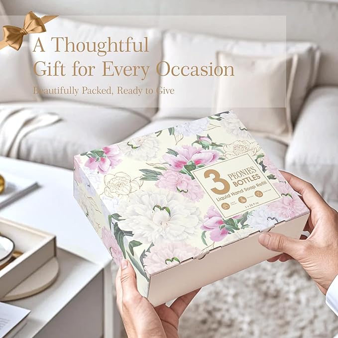 ROMIIE ZOI Liquid Hand Soap Refills Gift Set – Peony Scent – 3 x 26 Fl Oz Bottles – Plant-Based, Non-Toxic, Gentle & Moisturizing Formula with Essential Oils – for Bathroom, Kitchen & Home Gifting