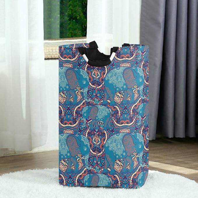 visesunny Vintage Elephant Animal Large Laundry Bag Collapsible Oxford Fabric Laundry Hamper Foldable Portable Laundry Basket with Handles for Bathroom, Bedroom, Home