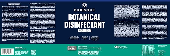 Bioesque Botanical Disinfectant Solution, Heavy Duty Broad-Spectrum Disinfectant, Kills 99.9% of Bacteria, Viruses*, Fungi, & Molds, 1 Gallon (Pack of 1)