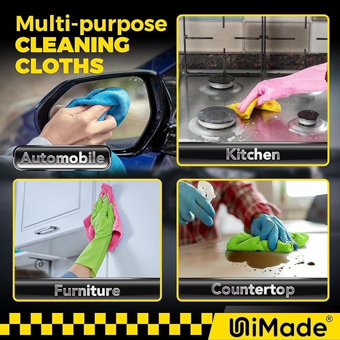 Microfiber Cleaning Cloth, 100PK Commercial Grade Work Rags Microfiber Towels for Cars Cleaning Rags Bulk Detailing Cloth for Automotive Bar Mechanic Restaurant Garage, 11.5"x11.5", Multicolor