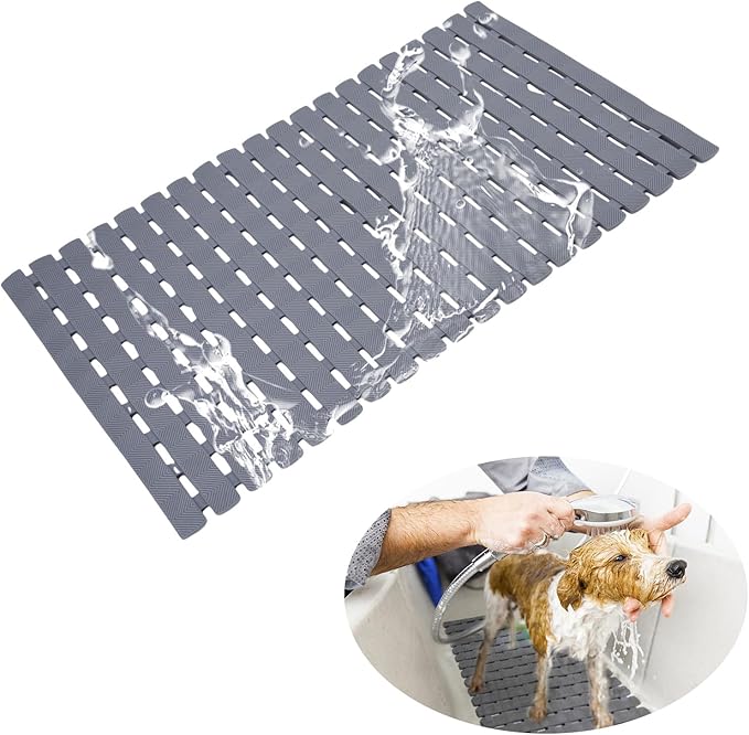 Bathtub Shower Mat, Pet Dog Bathing Non-Slip Mat, Dog Bath mat for tub, Quick Drain Bathtub Mat with Suction Cups & Drain Holes for Bathroom, 27.1x15.7 Inch