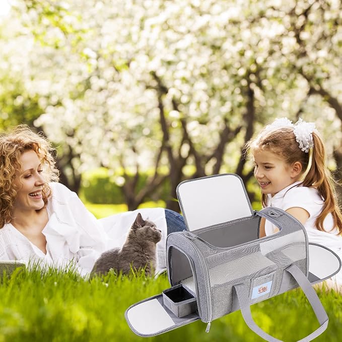 20" Large Soft Sided Cat Carrier Pet Carrier for Cats Dogs Under 25 lbs, Folding Dog Carrier Cat Carrier for 2 Cats Travel Carrier Bag, Grey