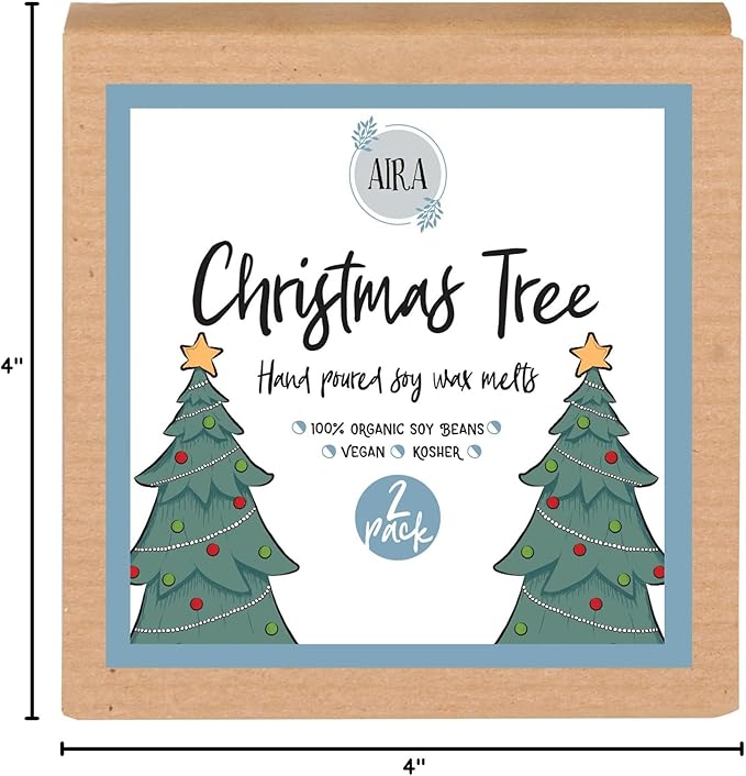Aira Christmas Wax Melt - Organic, Vegan, Kosher, Scented Soy Wax Cubes w/Essential Oils - No Chemical 100% Soy Wax Melts for Tealight Melters - Hand-Poured Soy Tarts - Christmas Tree - 2 Pack