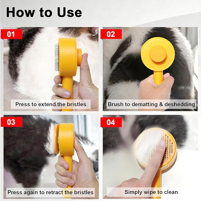 Self-Cleaning Pet Brush - Deep Massage Deshedding Comb with Resin Protective Tips, Curved Teeth, One-Button Hair Release - Washable, for Shedding & Long-Haired Dogs Cats