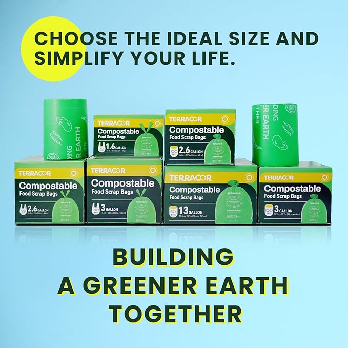 3 Gallon Compostable Trash Bags, Compost Bags for Countertop Bin, 200 Count (Pack of 2) BPI Certified and Meet The ASTM D6400 Standard