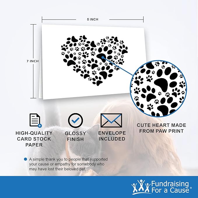 12 Paw Print Note Card Stationary - Thank You Cards With Envelopes- Dog, Cat, or Themed Blank Cards - Pet Sympathy Gifts for All Occasions -