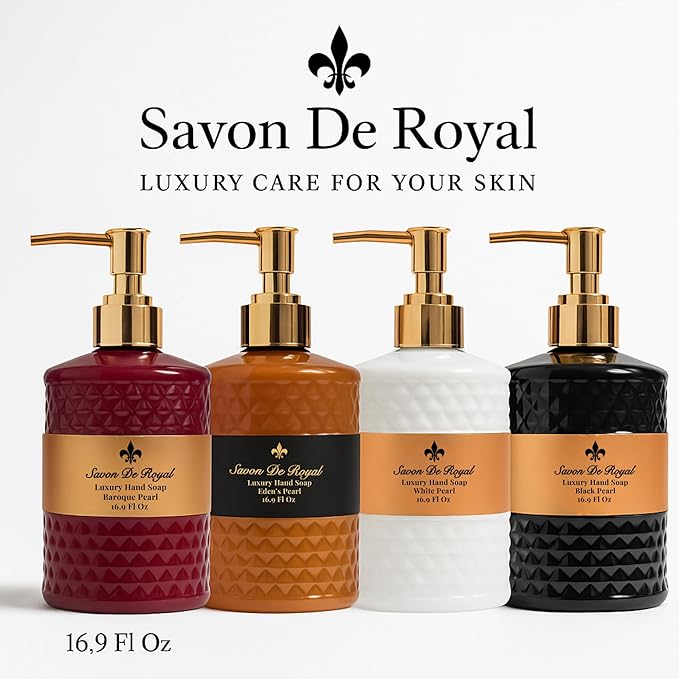 Luxury Liquid Hand Soap, Jasmine - Vanilla - Sandalwood Scent, Moisturizing Vegan Bathroom Soap for Hand Wash, Gentle & Nourishing Formula, Refillable Bottle 16.9 Fl Oz, Baroque Pearl