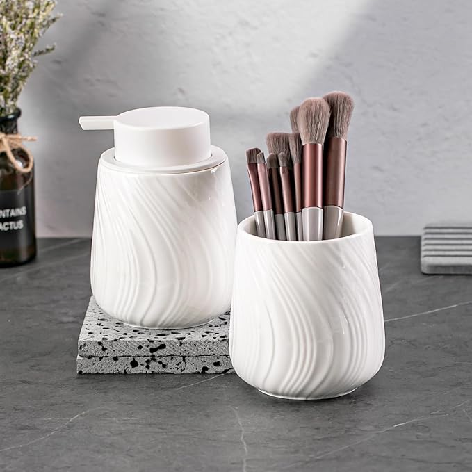 Foam Hand Soap Dispenser - 13.5 oz Ceramic foaming Hand soap Dispenser with Easy-to-Press Pump for Bathroom refillable Liquid Hand soap Dispenser (Foam-White)