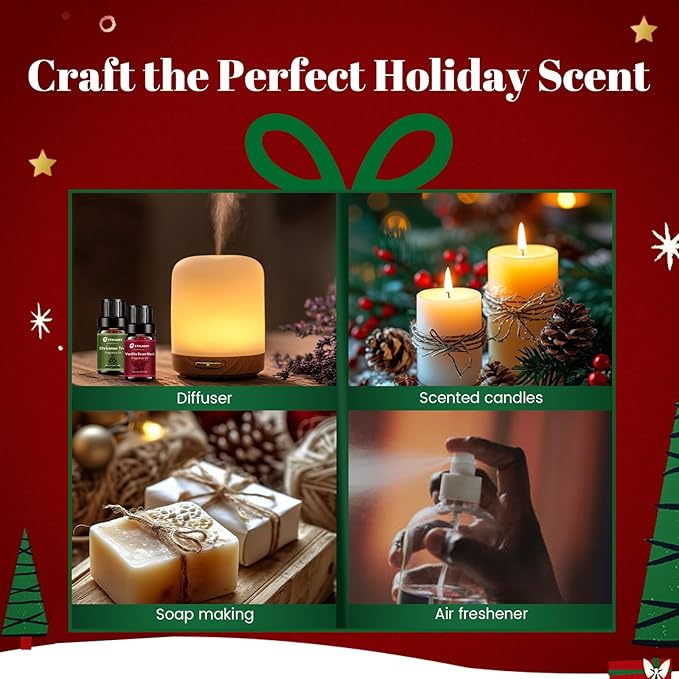 Fragrance Oil Christmas Set, Jingle Bells, Christmas Wreath, Xmax Tree, Gingerbread, Spice, Vanilla Bean Noel, Scents for Candle Soap Making Supplies, Essential Oil for Home