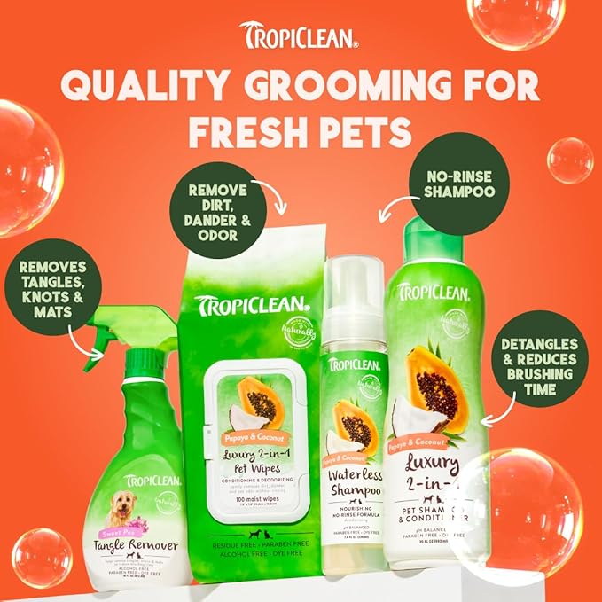 TropiClean 2-in-1 Dog Shampoo and Conditioner, Professional Dog Shampoo, Moisturizing Detangler, Puppy Safe, Made in USA, Papaya Scent, 2.5 Gallon